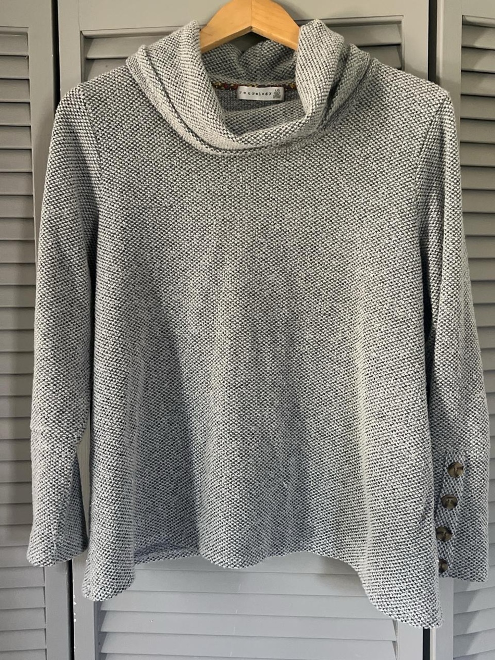 white & grey cowl neck sweater